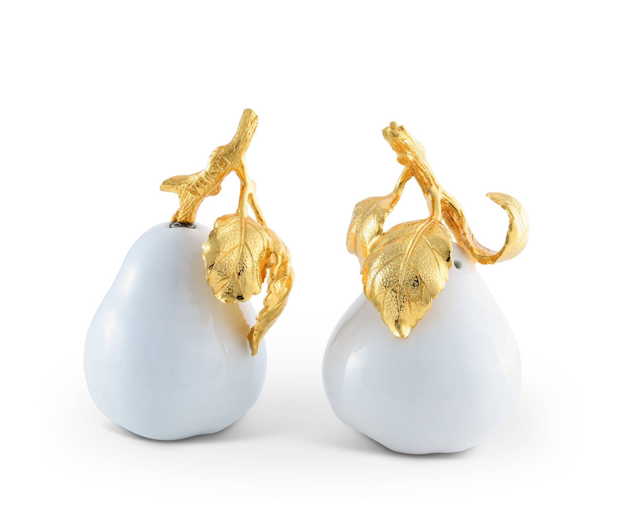 Vagabond House - Porcelain Pear Salt and Pepper with Gold Leaf