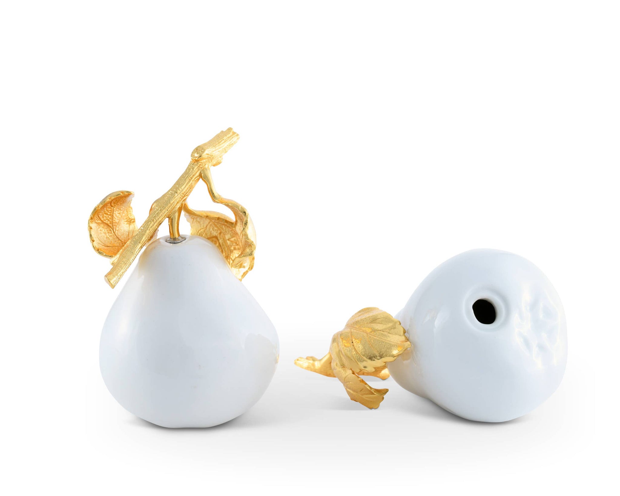 Vagabond House - Porcelain Pear Salt and Pepper with Gold Leaf