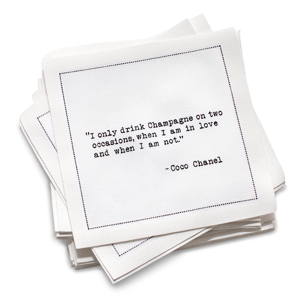 Five Star Napkins Inc. - Champagne Quotes - White Cotton Cocktail Napkins 50x