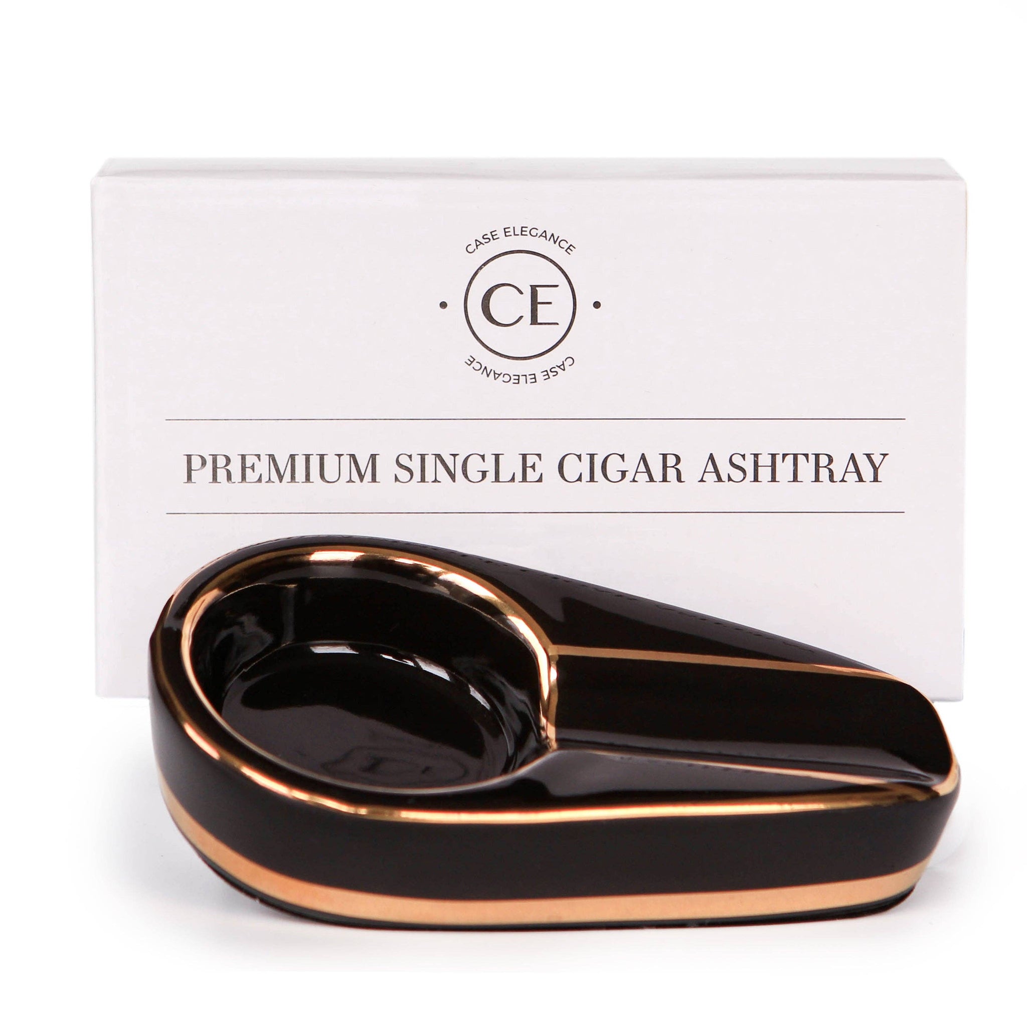 Case Elegance - Single Black and Gold Inlay Ceramic Ashtray