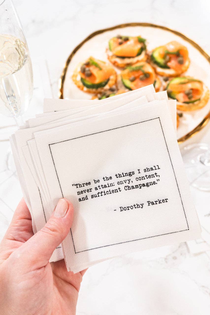 Five Star Napkins Inc. - Champagne Quotes - White Cotton Cocktail Napkins 50x