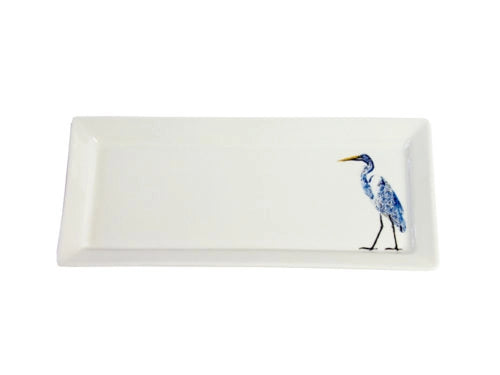 Kim Rody Back Yard Egret Rectangle Platter 15" x 7"