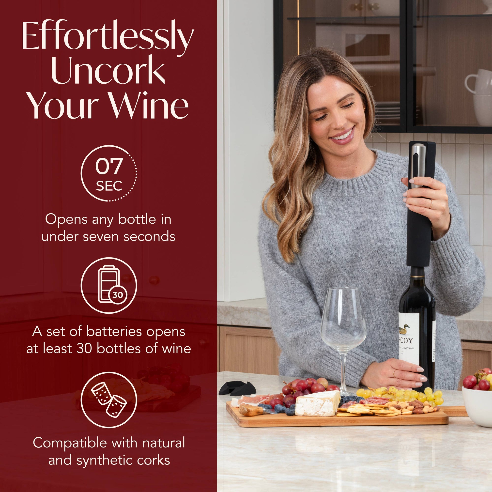 Vin Fresco - Vin Fresco Electric Wine Opener, Battery-Powered Corkscrew