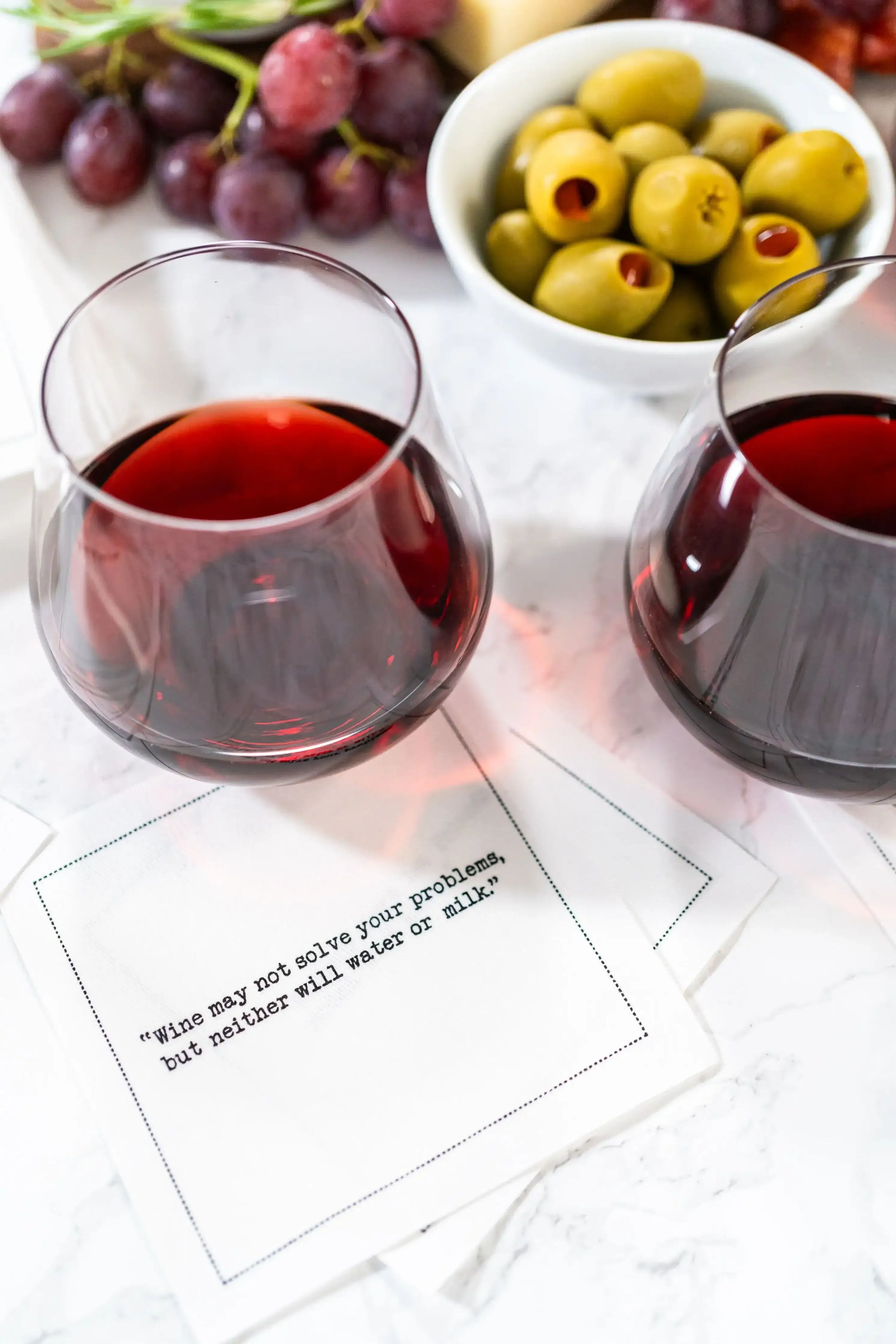 Five Star Napkins Inc. - Wine Quotes - White Cotton Cocktail Napkins x 50