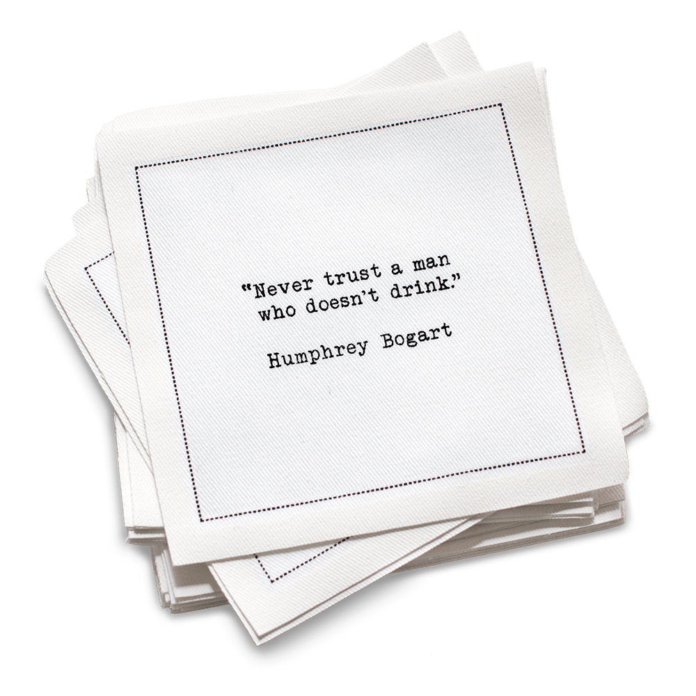 Five Star Napkins Inc. - Drinking Quotes - White Cotton Cocktail Napkins  50x