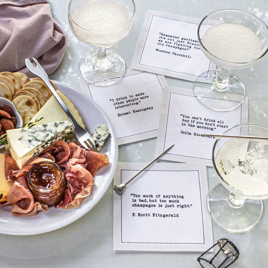 Five Star Napkins Inc. - Drinking Quotes - White Cotton Cocktail Napkins  50x