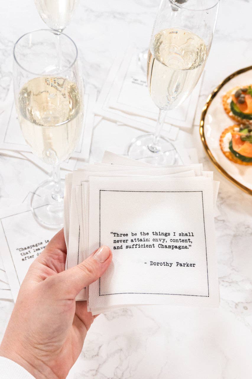 Five Star Napkins Inc. - Champagne Quotes - White Cotton Cocktail Napkins 50x