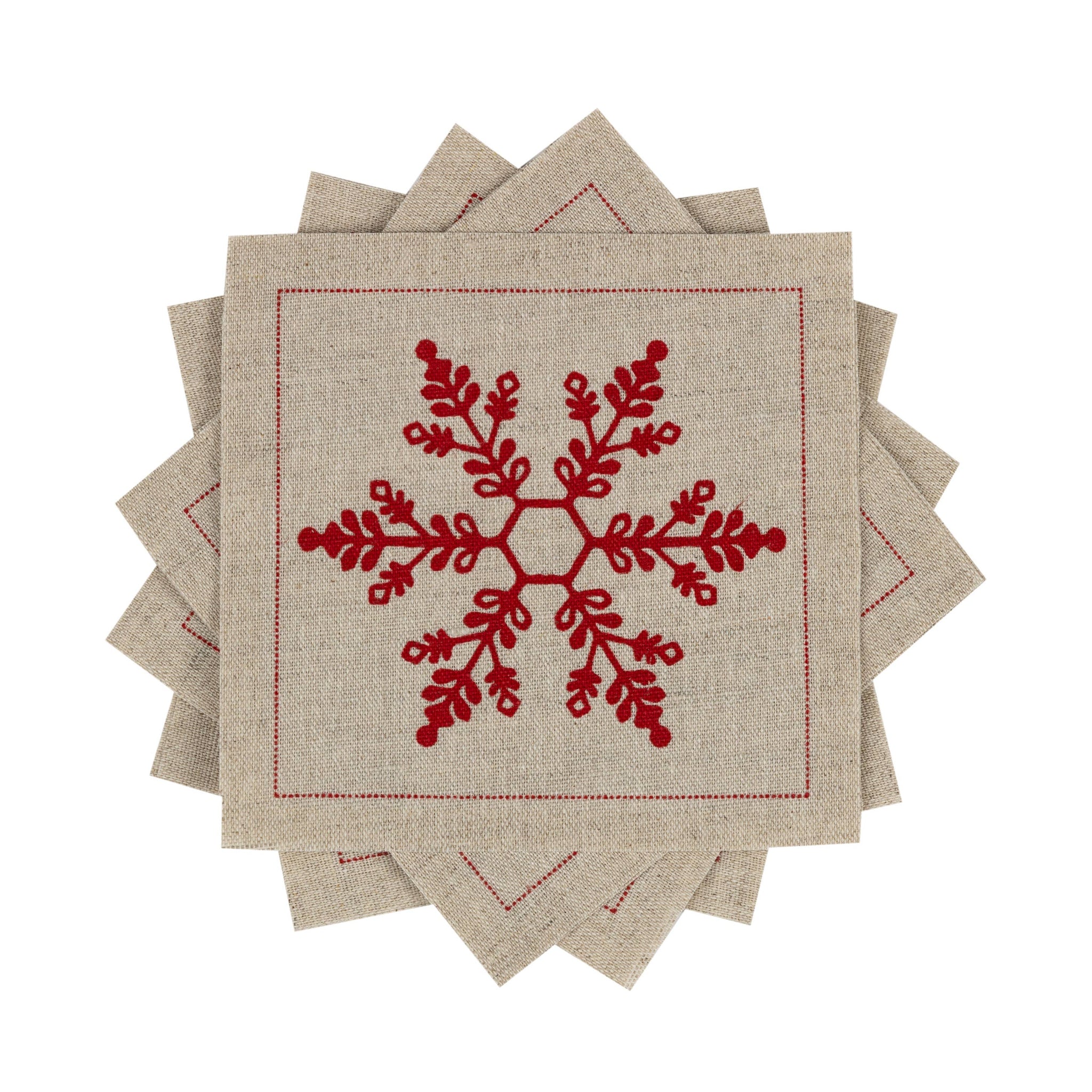 Five Star Napkins Inc. - Natural Snowflake Linen Cocktail Napkins - 50x