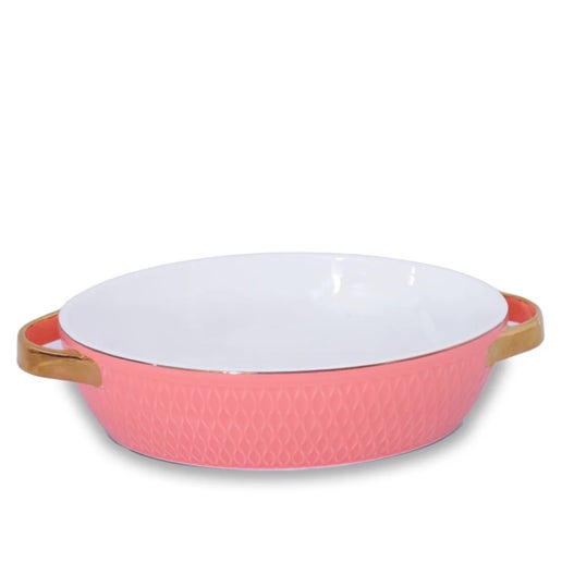 Ceramic Small Oval Baker With Gold Handles (Salmon)